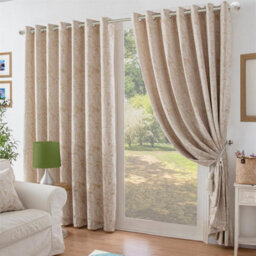 Luxury Living Chenille Jacquard Lined Ring Top Eyelet Curtains Cream - thumbnail 1
