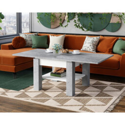Heze Furniture Clara 2 In 1 Extending Coffee / Dining Table 75-150Cm - Concrete / White - thumbnail 3