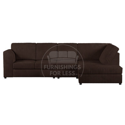 Furnishings For Less UK Luxor Chocolate Jumbo Cord Large 5 Seater Corner Sofa Long Right Hand Facing - Full Back - image 1