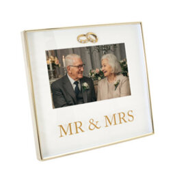 Happy Homewares Shiny Gold Mr & Mrs Square Frame With Diamante Rings - thumbnail 2
