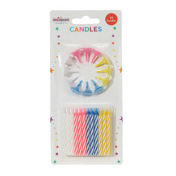 Party Candles 24Pcs 12 Holders Blue Pink White Yellow Pack Of 6 - thumbnail 1