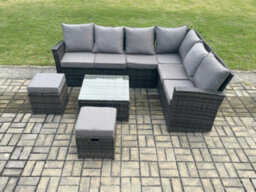 Fimous Rattan Garden Furniture Set Outdoor Lounge Corner Sofa Set With Square Coffee Table 2 Small Footstools 8 Seater - thumbnail 2
