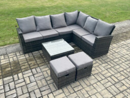 Fimous Rattan Garden Furniture Set Outdoor Lounge Corner Sofa Set With Square Coffee Table 2 Small Footstools 8 Seater - thumbnail 1