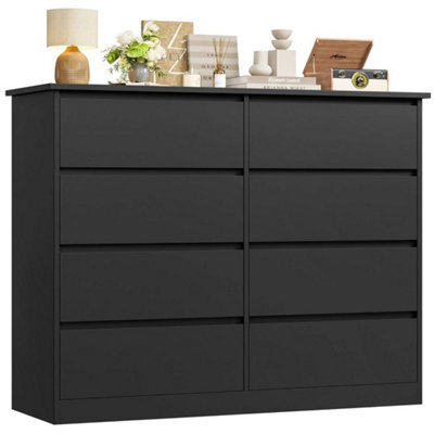 Black Chest Of Drawers Bedroom Dresser With 8 Drawers Storage Cabinet 120X39.5X96Cm - image 1