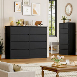Black Chest Of Drawers Bedroom Dresser With 8 Drawers Storage Cabinet 120X39.5X96Cm - thumbnail 6