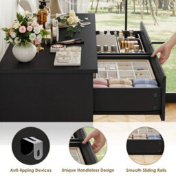 Black Chest Of Drawers Bedroom Dresser With 8 Drawers Storage Cabinet 120X39.5X96Cm - thumbnail 5