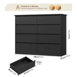 Black Chest Of Drawers Bedroom Dresser With 8 Drawers Storage Cabinet 120X39.5X96Cm - thumbnail 2