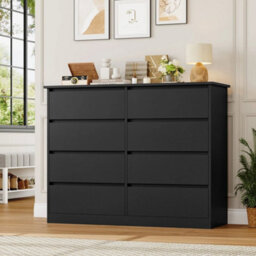 Black Chest Of Drawers Bedroom Dresser With 8 Drawers Storage Cabinet 120X39.5X96Cm - thumbnail 4