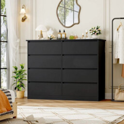 Black Chest Of Drawers Bedroom Dresser With 8 Drawers Storage Cabinet 120X39.5X96Cm - thumbnail 3