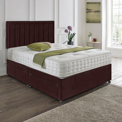Dining Tables Cairo Matching Headboard Divan Set, 2 Drawer On Same Side With Sprung 1500 Comfort Mattress - Plush Velvet Mulburry - Double - image 1