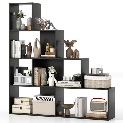 Costway 4-Tier Stepped Bookshelf Modern Ladder Bookcase W/ 6 Storage Cubes-Black - image 1