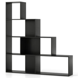 Costway 4-Tier Stepped Bookshelf Modern Ladder Bookcase W/ 6 Storage Cubes-Black - thumbnail 5