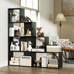 Costway 4-Tier Stepped Bookshelf Modern Ladder Bookcase W/ 6 Storage Cubes-Black - thumbnail 7