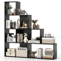 Costway 4-Tier Stepped Bookshelf Modern Ladder Bookcase W/ 6 Storage Cubes-Black - thumbnail 1