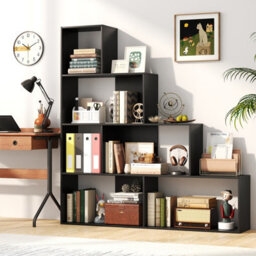 Costway 4-Tier Stepped Bookshelf Modern Ladder Bookcase W/ 6 Storage Cubes-Black - thumbnail 3