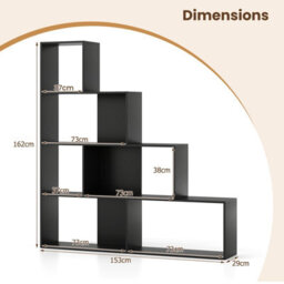 Costway 4-Tier Stepped Bookshelf Modern Ladder Bookcase W/ 6 Storage Cubes-Black - thumbnail 2