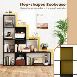 Costway 4-Tier Stepped Bookshelf Modern Ladder Bookcase W/ 6 Storage Cubes-Black - thumbnail 9