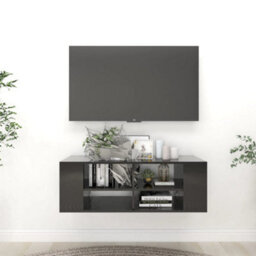 Walplus Wall-Mounted Tv Cabinet High Gloss Black 102X35X35 Cm Engineered Wood - thumbnail 1