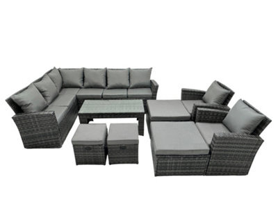 Fimous 12 Seat Rattan Garden Furniture Corner Sofa Set Outdoor Patio Sofa Chair Table Set With 2 Small Footstools 2 Big Footstools - image 1