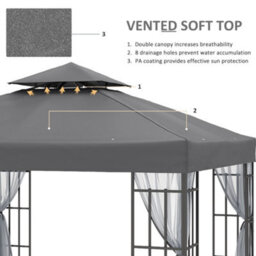Outsunny 3 X 3(M) Patio Gazebo Canopy Garden Pavilion With 2 Tier Roof, Grey - thumbnail 4