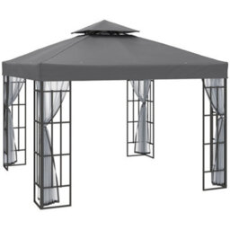 Outsunny 3 X 3(M) Patio Gazebo Canopy Garden Pavilion With 2 Tier Roof, Grey - thumbnail 2