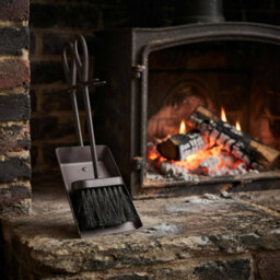Pluto Packaging Hearth Tidy Brush & Shovel Set Black Steel Fireplace Ash Cleaning Tools - thumbnail 1