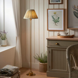 Luminosa Lighting Luminosa Burley Rechargeable Brushed Aged Brass Plate Floor Lamp With Leaf Shade 30Cm Integrated Led - thumbnail 2