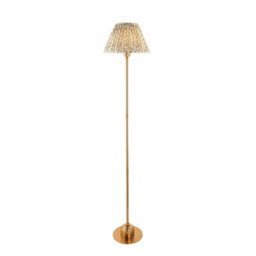 Luminosa Lighting Luminosa Burley Rechargeable Brushed Aged Brass Plate Floor Lamp With Leaf Shade 30Cm Integrated Led