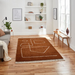 Rust Abstract Kilim Modern Shaggy Moroccan Easy To Clean Rug For Dining Room-120Cm X 170Cm - thumbnail 1