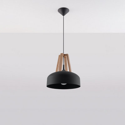 Sollux Lighting Casco Black Steel & Wood 1 Light Classic Pendant Ceiling Light