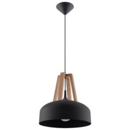Sollux Lighting Casco Black Steel & Wood 1 Light Classic Pendant Ceiling Light - thumbnail 3