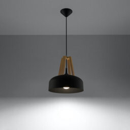 Sollux Lighting Casco Black Steel & Wood 1 Light Classic Pendant Ceiling Light - thumbnail 2