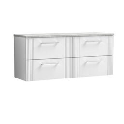Nuie Deco Wall Hung 4-Drawer Vanity Unit & Bellato Grey Laminate Worktop, Counter Top Vanity Unit In Satin White, 1200mm