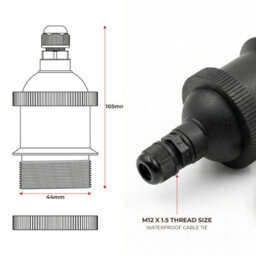 Ip44 Rainproof E27 Lamp Holder With Cable Connector For Garden Patio Shed And Porch Black Plastic Bulb Socket 2 Pack - thumbnail 2