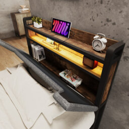 Btm Grey Linen Single Bed With Led Usb Type C Charging Storage Headboard Drawers Metal Frame 90X190Cm No Mattress - thumbnail 7