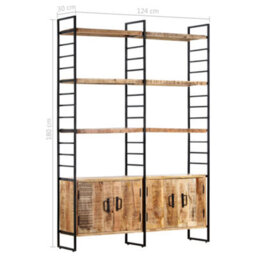Berkfield 4-Tier Bookcase 124X30X180 Cm Rough Mango Wood - thumbnail 9