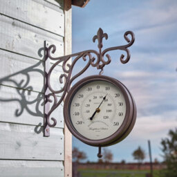 Marylebone Station Wall Mounted Quartz Clock & Thermometer - Battery Powered Weatherproof Double-Sided Home Garden Decoration - thumbnail 2