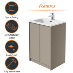 Plum&clay Jenner Light Grey Freestanding Vanity Unit & Basin Set (W)600mm (H)855mm - thumbnail 5