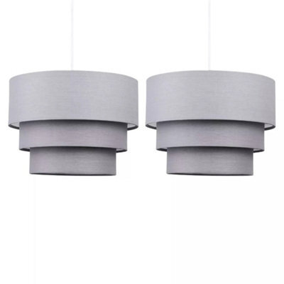 Pair Of Dark Grey Easy Fit Ceiling Light Shades 3 Tier Ceiling Pendant Shades - image 1