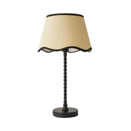 Valuelights Maeve Scallop Black Trim Drum Shade Matte Black Bobbin Table Lamp And Led Bulb - thumbnail 2