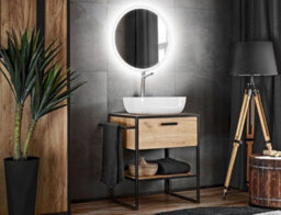 Impact Furniture Freestanding Bathroom Vanity Sink Unit 600mm Drawer Cabinet Black Steel Frame Countertop Oak Finish Loft Industrial Brook