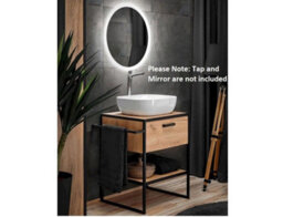 Impact Furniture Freestanding Bathroom Vanity Sink Unit 600mm Drawer Cabinet Black Steel Frame Countertop Oak Finish Loft Industrial Brook - thumbnail 2
