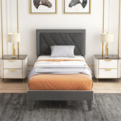 Velvet Upholstered Platform Bed Slat With High Headboard - image 1