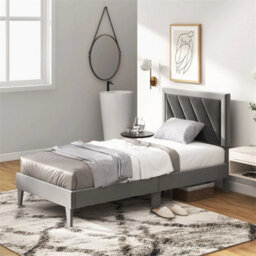 Velvet Upholstered Platform Bed Slat With High Headboard - thumbnail 3