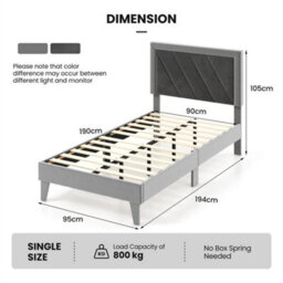 Velvet Upholstered Platform Bed Slat With High Headboard - thumbnail 2