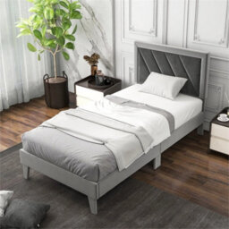 Velvet Upholstered Platform Bed Slat With High Headboard - thumbnail 4