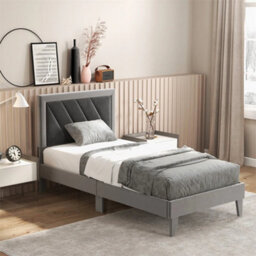 Velvet Upholstered Platform Bed Slat With High Headboard - thumbnail 6