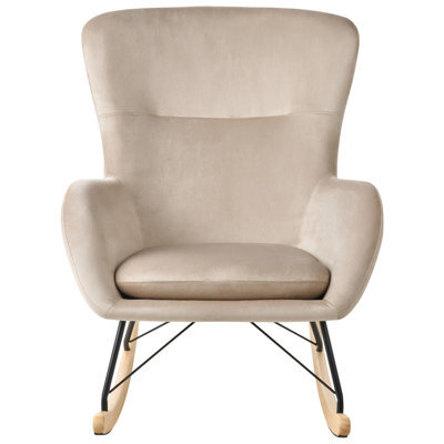 Beliani Glam Rocking Chair In Beige With Rubberwood Rockers, W71 X D90 X H97Cm - image 1