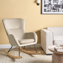 Beliani Glam Rocking Chair In Beige With Rubberwood Rockers, W71 X D90 X H97Cm - thumbnail 2