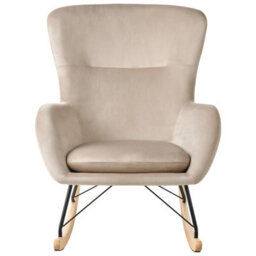 Beliani Glam Rocking Chair In Beige With Rubberwood Rockers, W71 X D90 X H97Cm - thumbnail 1